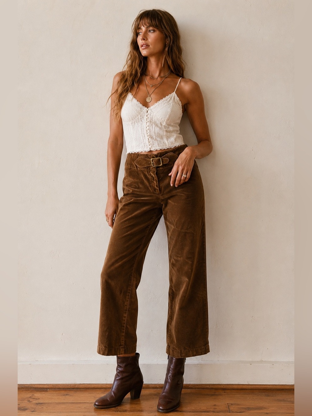 Vintage 70s Bill Atkinson Brown Velvet Boho Retro Pants straight leg Womens F
